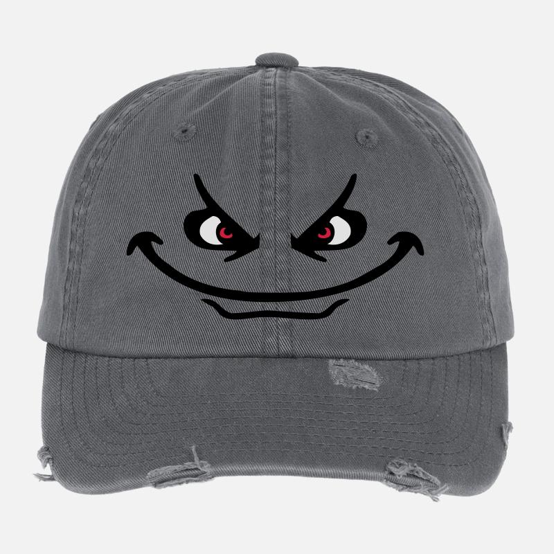 Evil Peep Cartoon Face Cool Monster Grin Casquette vintage effet usé Flexfit