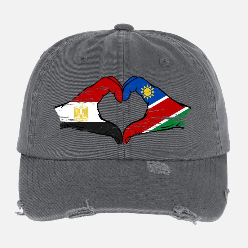 Egypt Namibia Flag Hands Heart Shape Used Flexfit Vintage Destroyed Cap