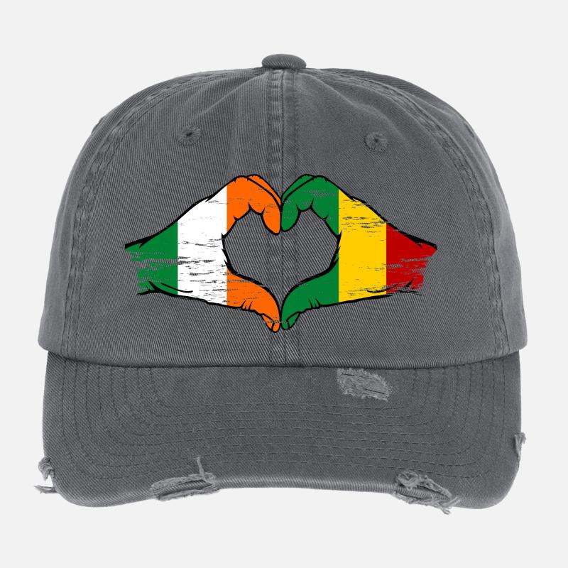 Drapeau Irlande Guinée Mains Forme de cœur utilisé Casquette vintage effet usé Flexfit