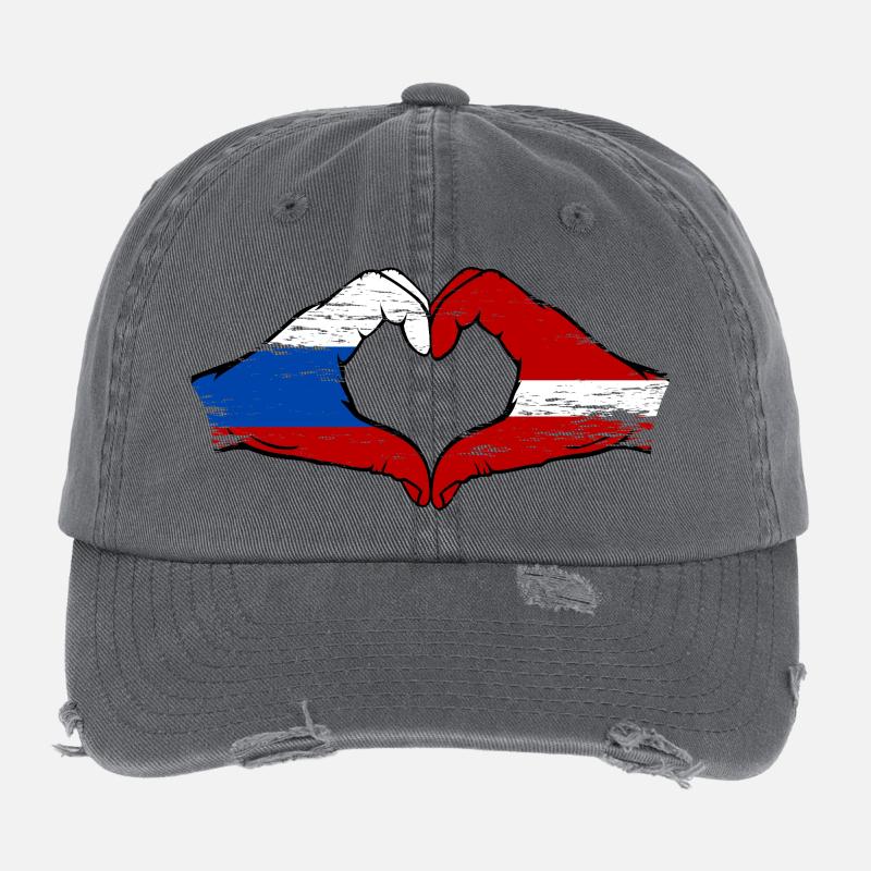 Russie Lettonie Drapeau Mains Coeur Forme Casquette vintage effet usé Flexfit