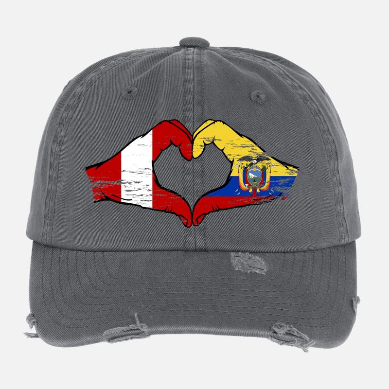 Drapeaux du Pérou et de l’Équateur Utilisation du cœur Casquette vintage effet usé Flexfit
