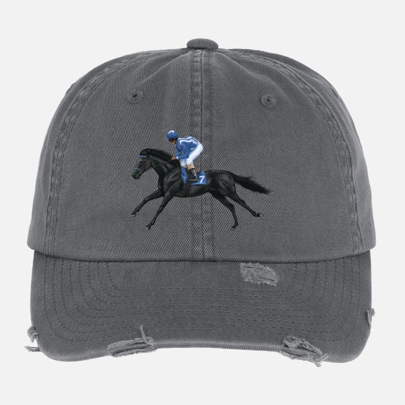 Cheval de race noire Casquette vintage effet usé Flexfit