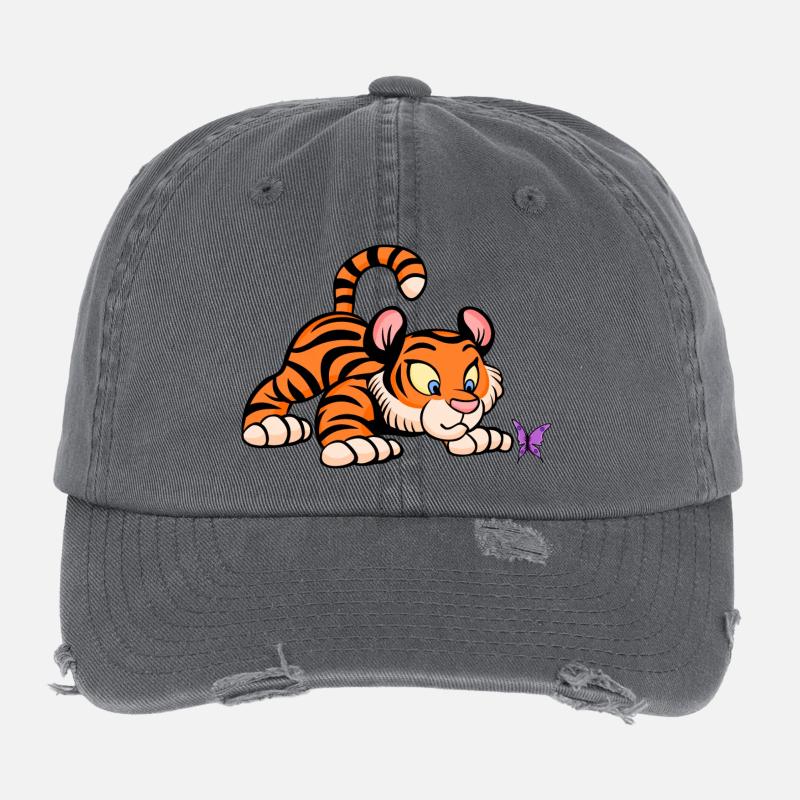 Baby Tiger with Butterfly Flexfit Vintage Destroyed Cap