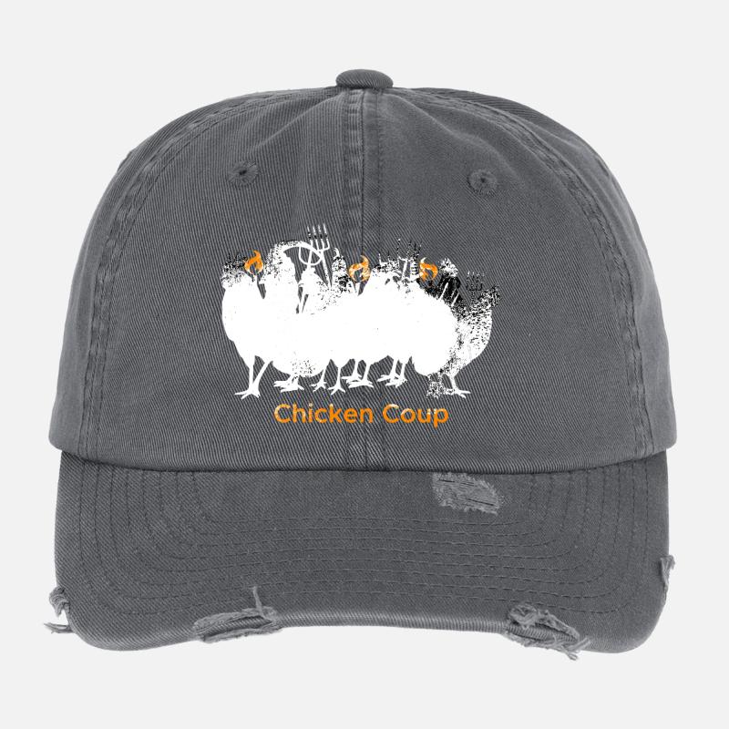 Chicken Coup - White Chickens on Black Flexfit Vintage Destroyed Cap