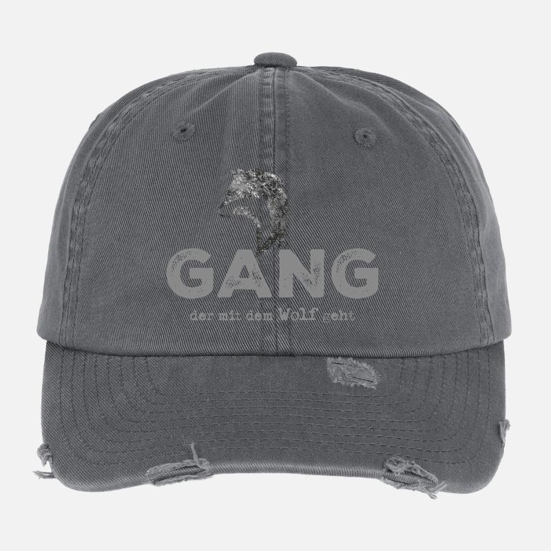 Wolfgang. Starkes Wolfmotive mit Schriftug Flexfit Vintage Destroyed Cap