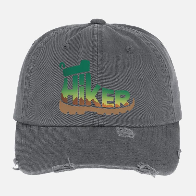 Hiker Typography - Hiking Design Flexfit Vintage Destroyed Cap