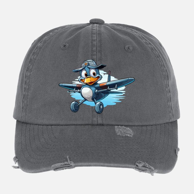 Pinguin Pilot im Luftflugzeug Flexfit Vintage Destroyed Cap
