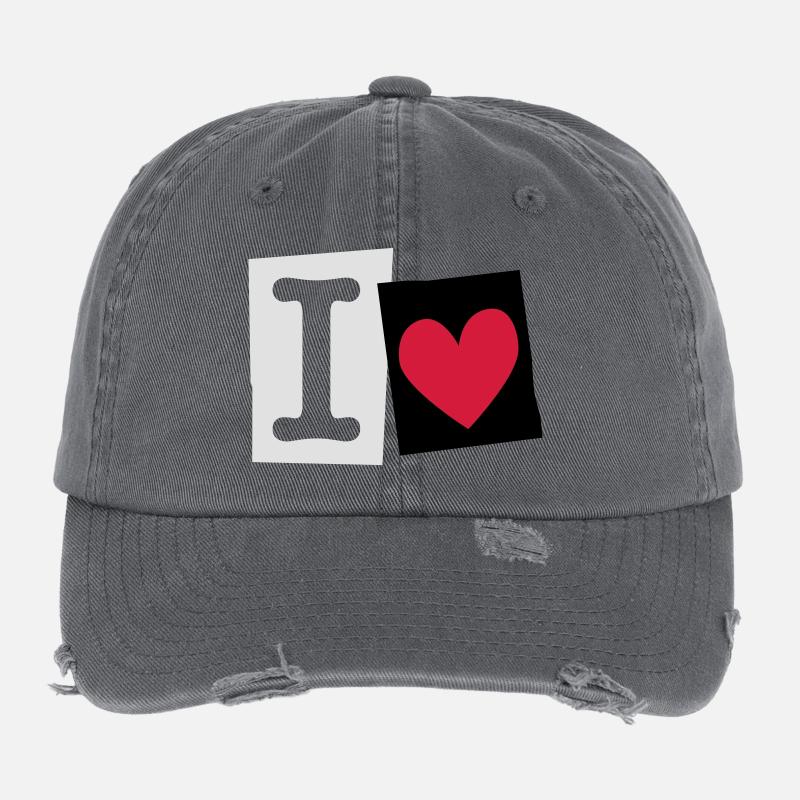 I Love (cutter font) - Flexfit Vintage Destroyed Cap - Dunkelgrau