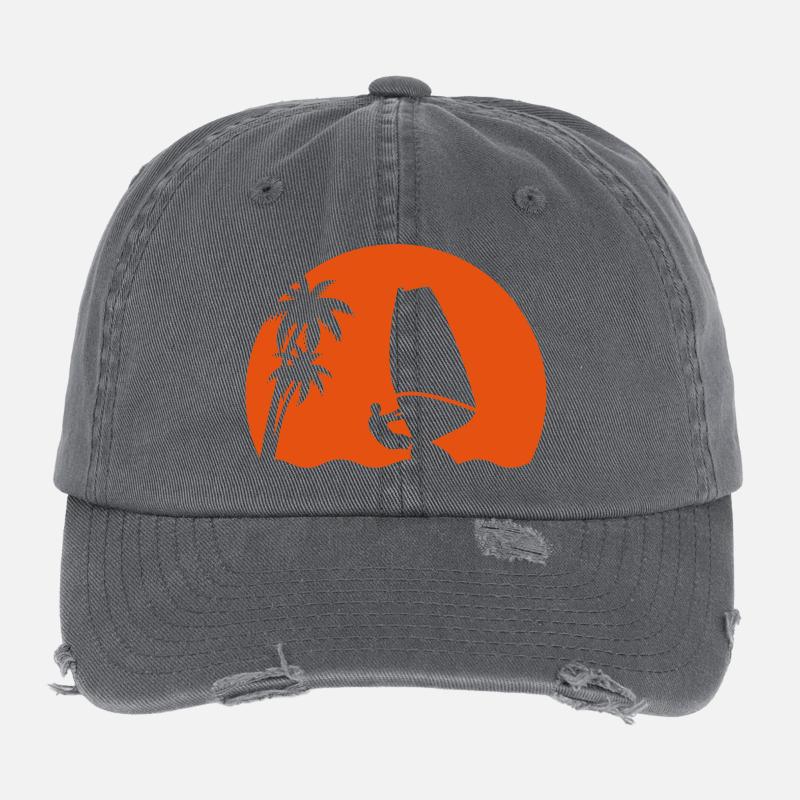 Vagues de la mer à voile soleil surf Board Palms Casquette vintage effet usé Flexfit