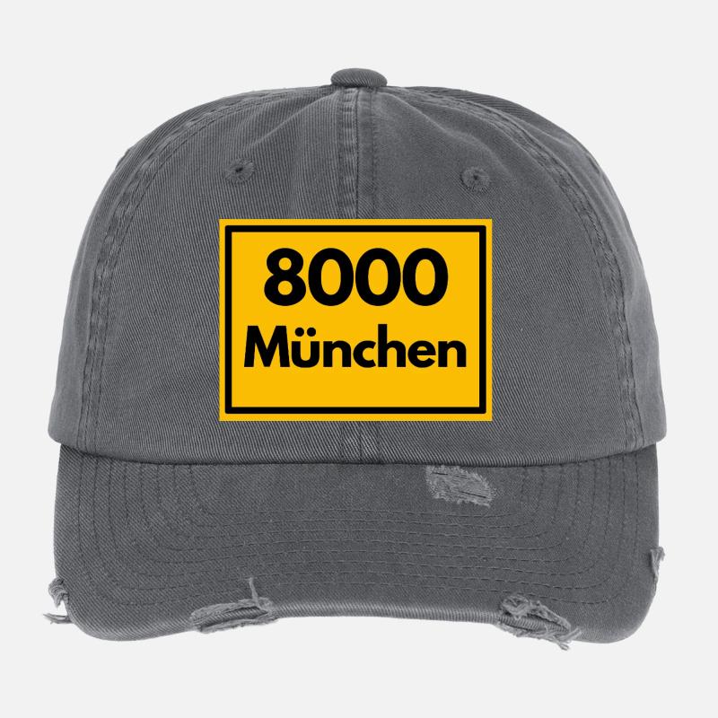 Enseigne de lieu - puis Rétro urbain Code postal 8000 Munich Casquette vintage effet usé Flexfit