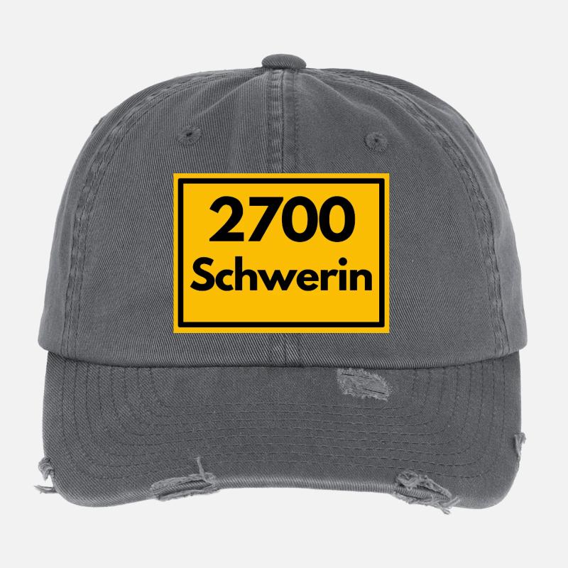 Panneau de la ville - puis rétro ancien code postal 2700 SCHWERIN Casquette vintage effet usé Flexfit