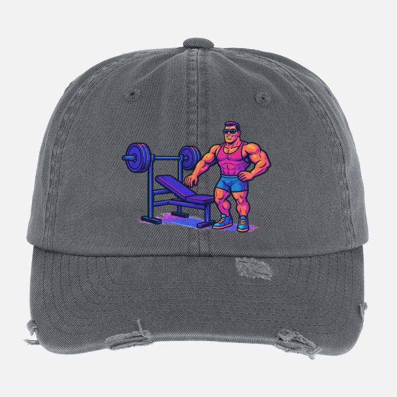 Bodybuilder Gym Comic Flexfit Vintage Destroyed Cap