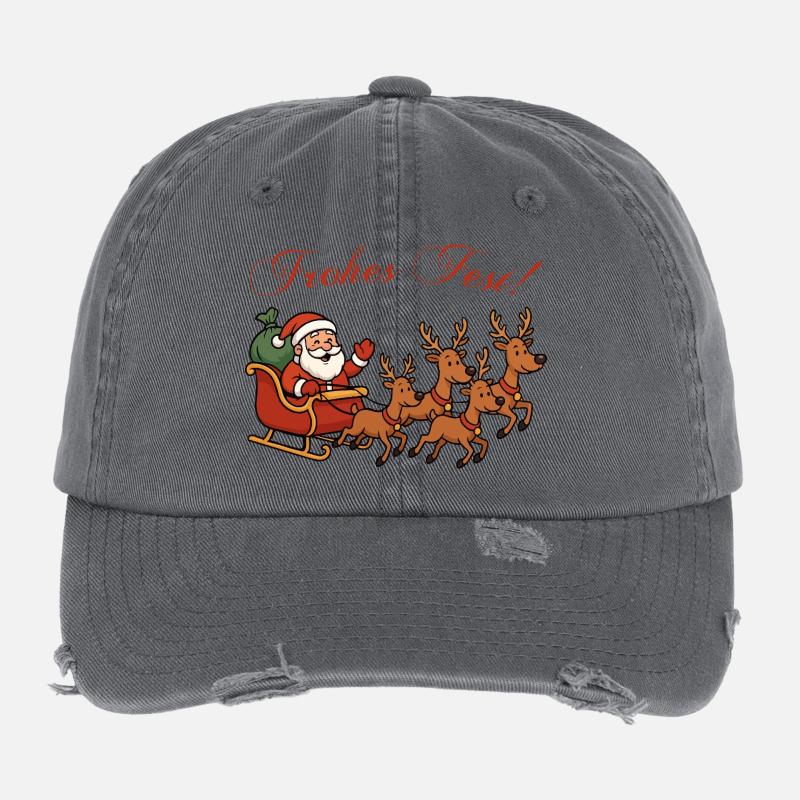 Merry celebration with reindeer sleigh Flexfit Vintage Destroyed Cap