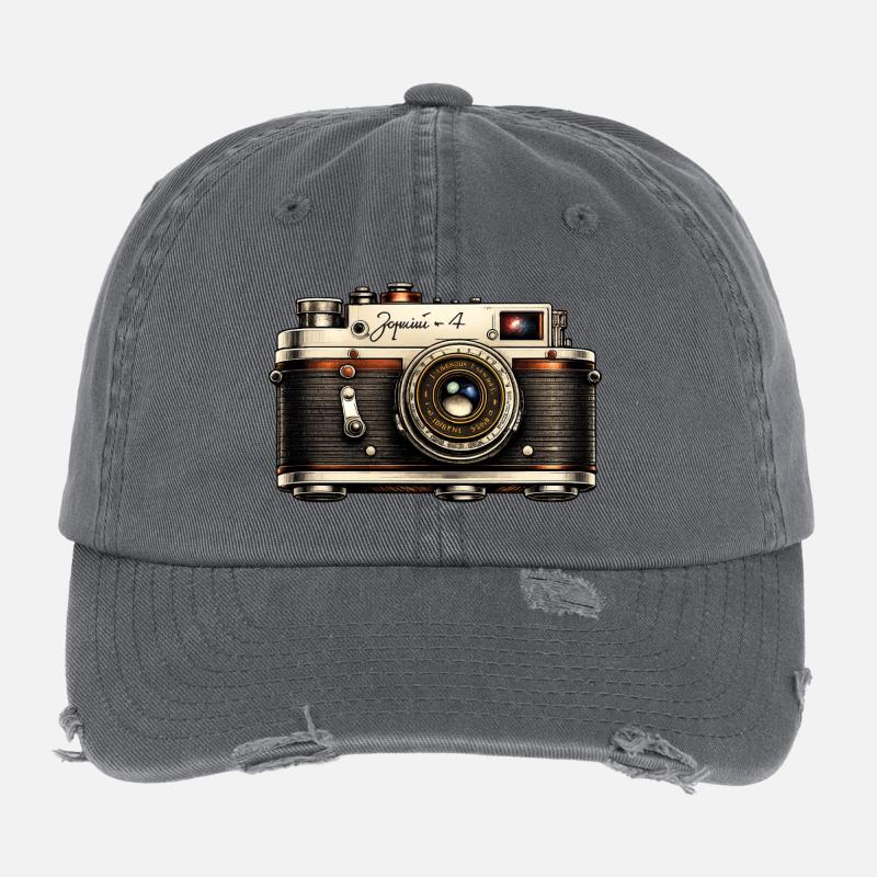 Vintage Camera Illustration Tee Flexfit Vintage Destroyed Cap
