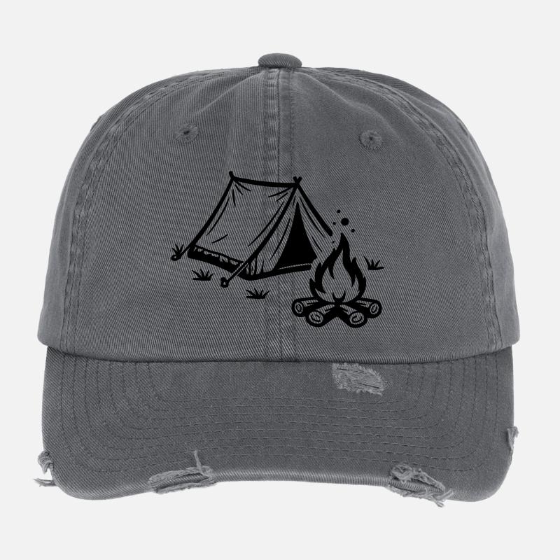 Tent Campfire Camping Flexfit Vintage Destroyed Cap