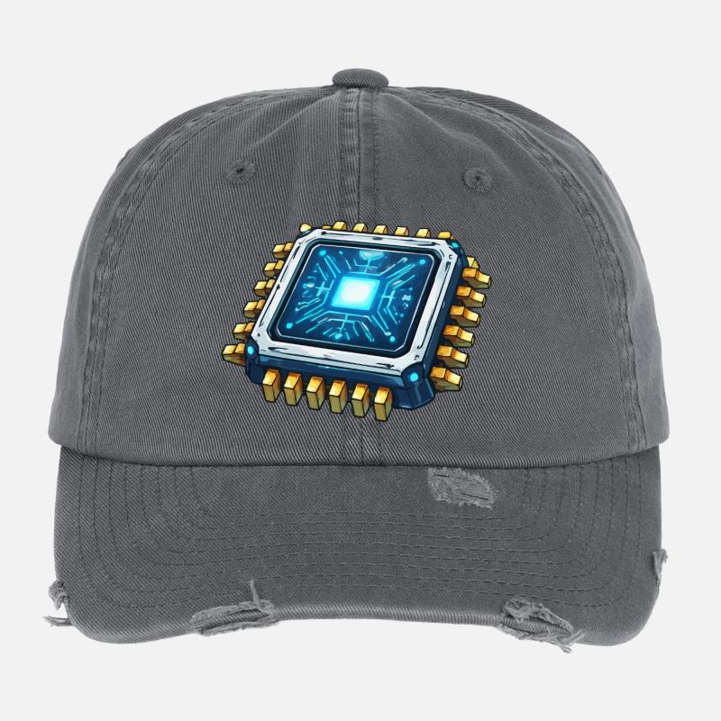 Leuchtender Mikrochip Digitalkern Flexfit Vintage Destroyed Cap