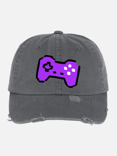  Schräger Retro Controller Gamer - Flexfit Vintage Destroyed Cap - Dunkelgrau - Vorne