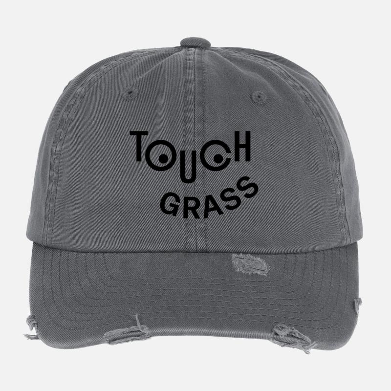 Touch Grass Happy Face Flexfit Vintage Destroyed Cap
