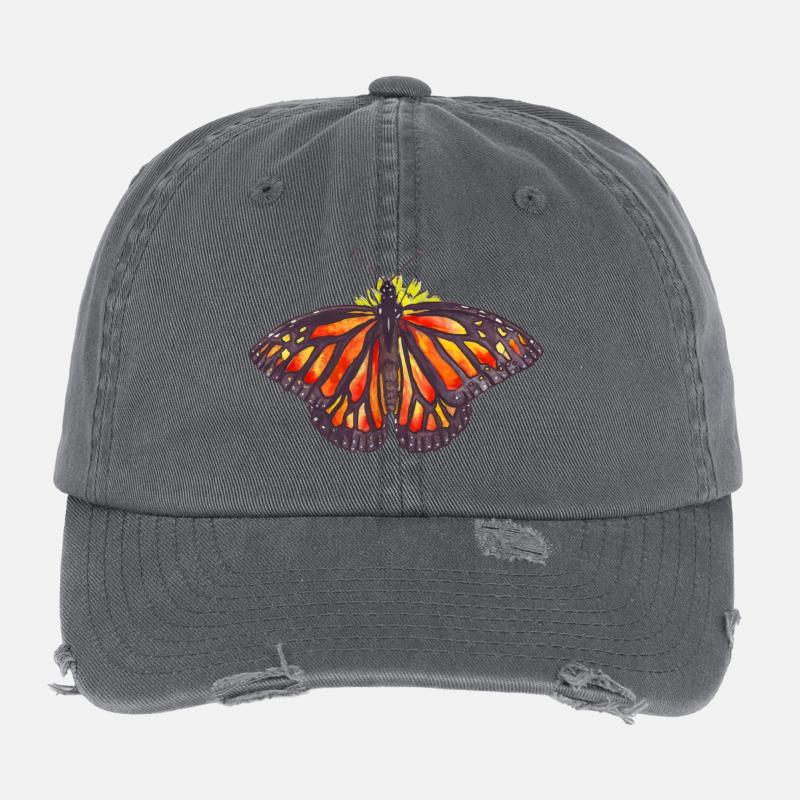 Monarch butterfly on a flower with wings open Flexfit Vintage Destroyed Cap