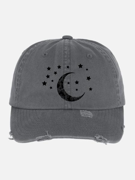 mond_sterne_002 - Flexfit Vintage Destroyed Cap - Dunkelgrau - Vorne
