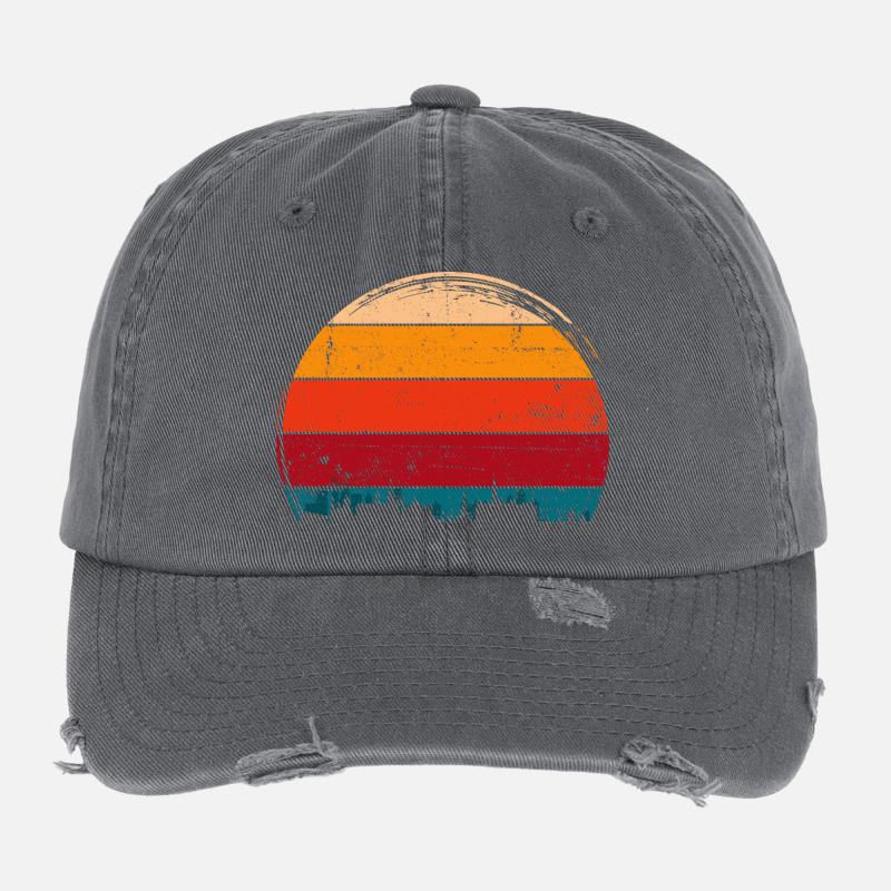 Sunset Skyline Circle Flexfit Vintage Destroyed Cap