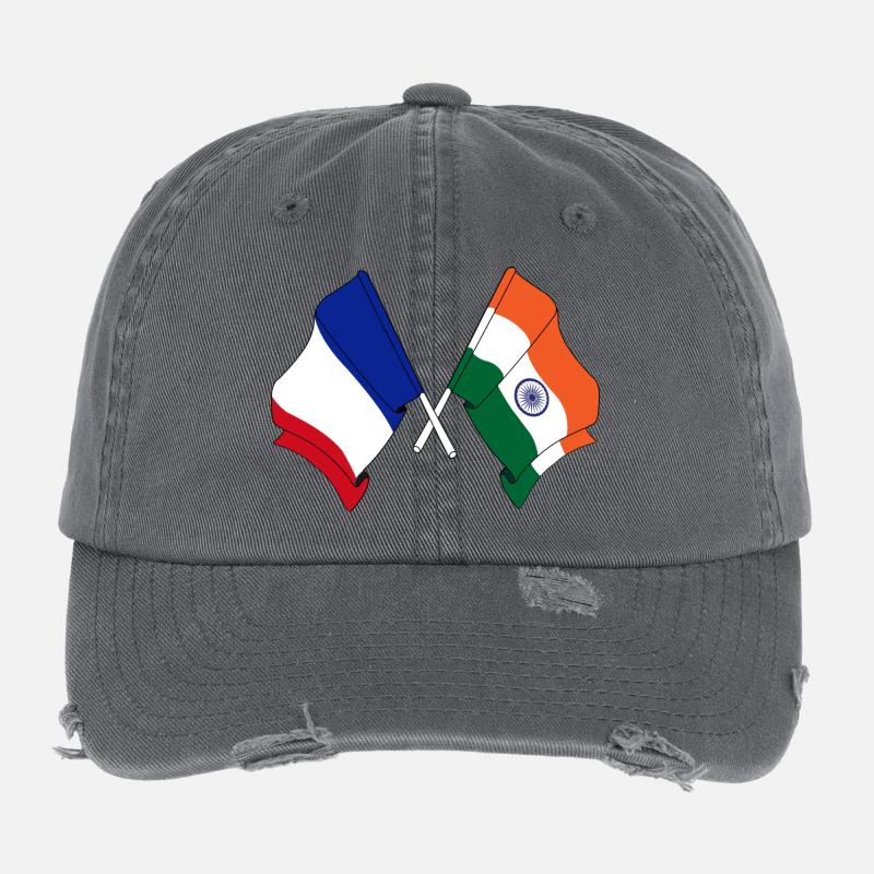Drapeau de la France et drapeau de l’Inde Casquette vintage effet usé Flexfit