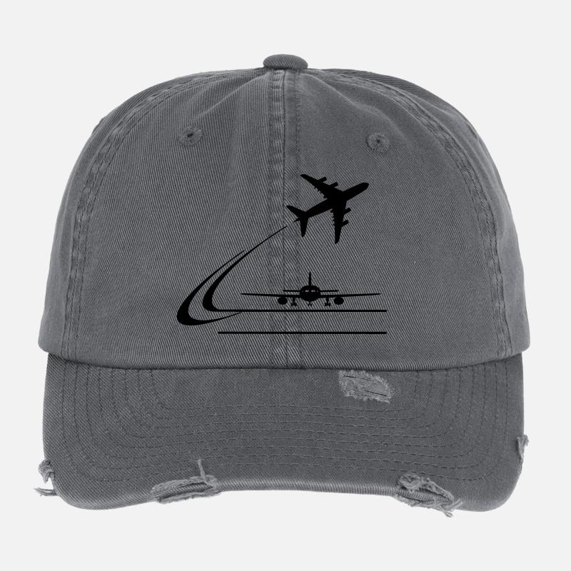 Vorderansicht Flugzeug und wegfliegendes Flugzeug Flexfit Vintage Destroyed Cap