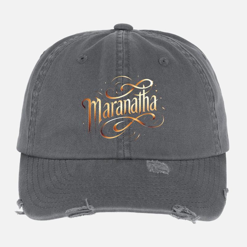 Maranatha Gold Script Swirls Flexfit Vintage Destroyed Cap