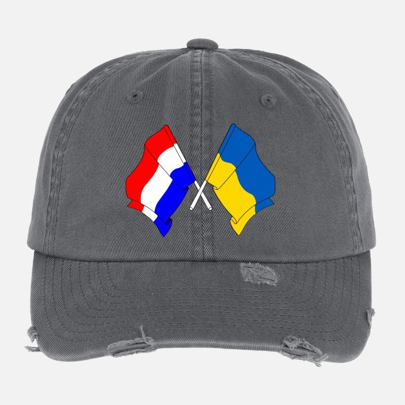 Drapeau des Pays-Bas et drapeau de l’Ukraine Casquette vintage effet usé Flexfit