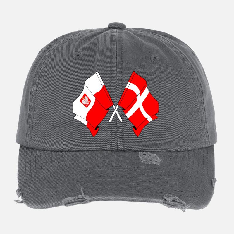 Drapeau de la Pologne et drapeau du Danemark Casquette vintage effet usé Flexfit