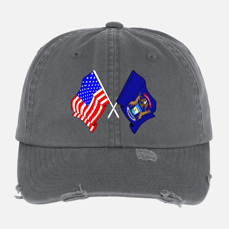 Drapeau des États-Unis et de l’État du Michigan croisé Casquette vintage effet usé Flexfit