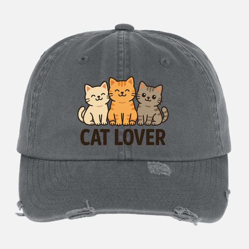 Cute Cat Lover Trio Flexfit Vintage Destroyed Cap