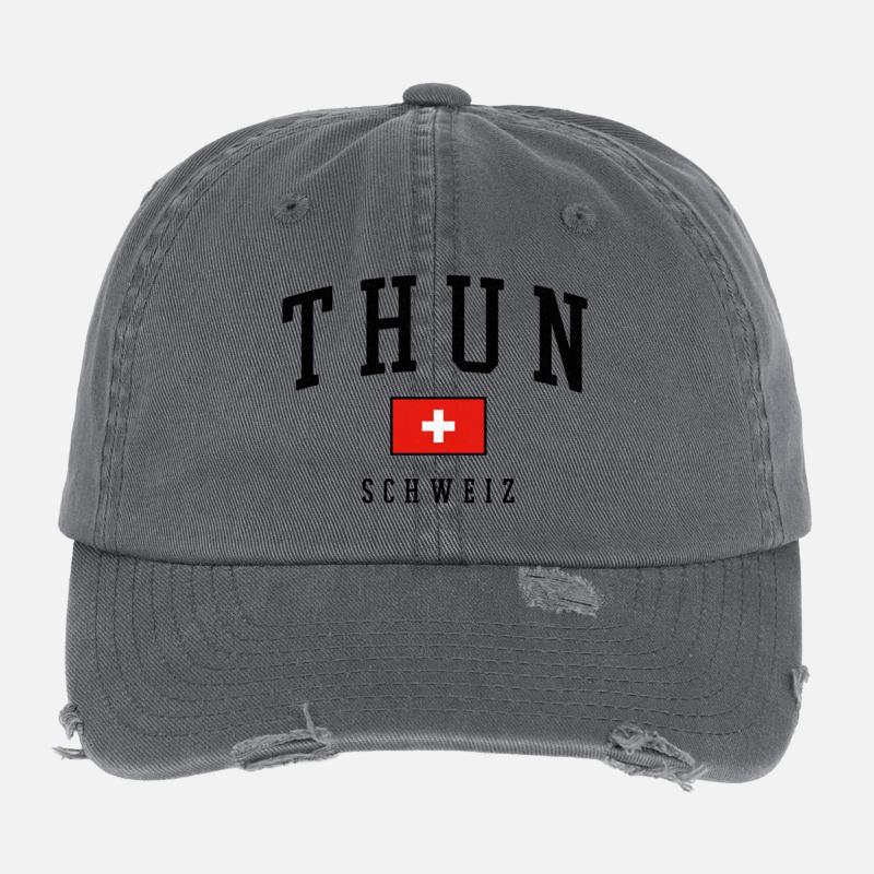Thun Schweiz Design mit Flagge Flexfit Vintage Destroyed Cap