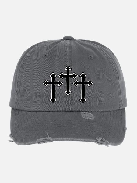 Kreuz Symbol Christentum - Flexfit Vintage Destroyed Cap - Dunkelgrau - Vorne
