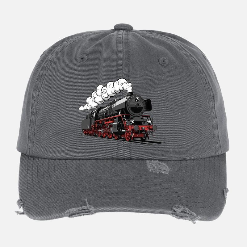 Retro Dampflok Design - Flexfit Vintage Destroyed Cap - Dunkelgrau