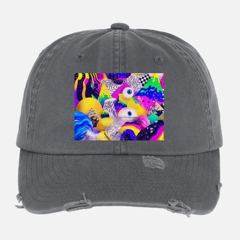 Bunte Psychedelic Geometry Illustration Flexfit Vintage Destroyed Cap