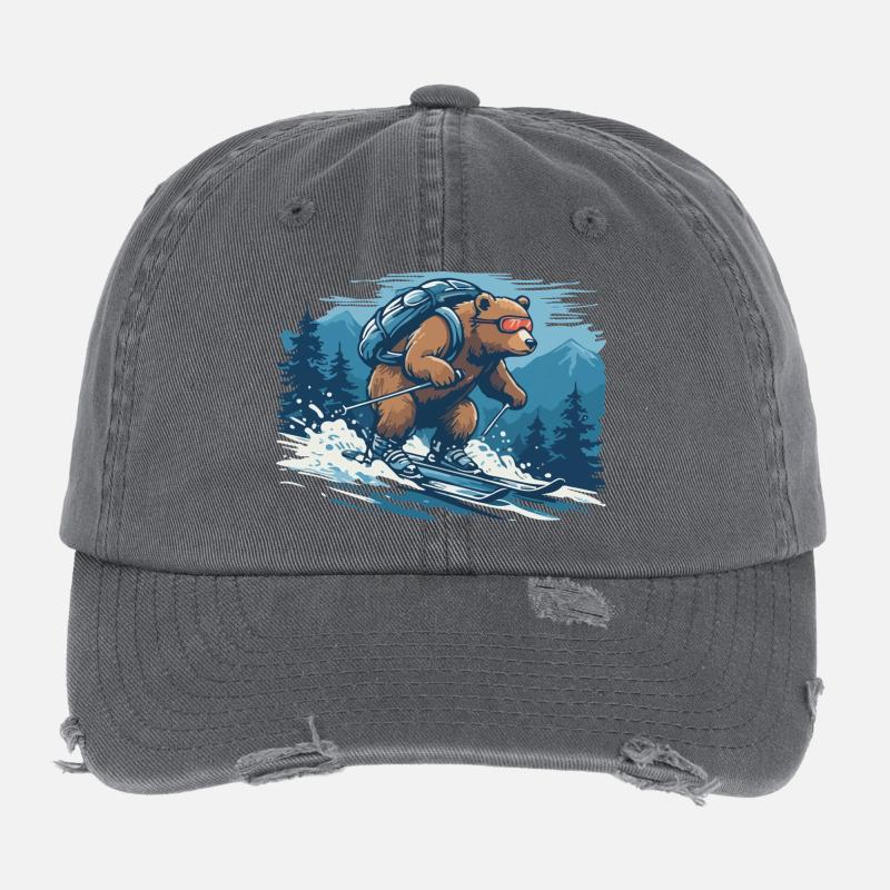 Bären-Skitour durch Bergwald Flexfit Vintage Destroyed Cap