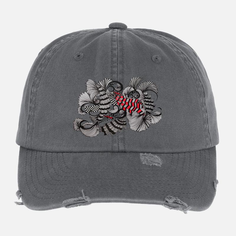 Black White Red Pattern Flexfit Vintage Destroyed Cap