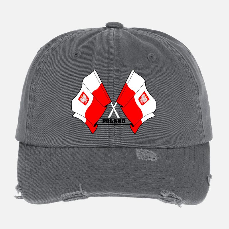 Poland Crossed Flags Flexfit Vintage Destroyed Cap