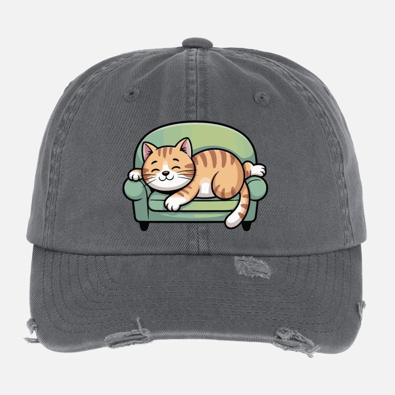 Sleeping cat on sofa Flexfit Vintage Destroyed Cap