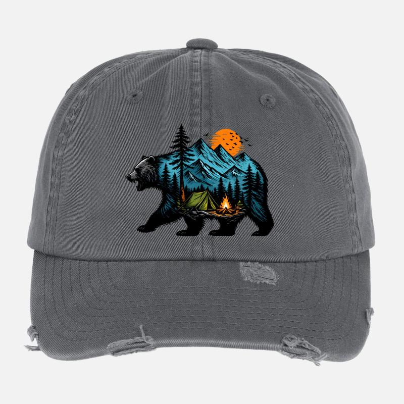 Night camping: mountain and fire Flexfit Vintage Destroyed Cap