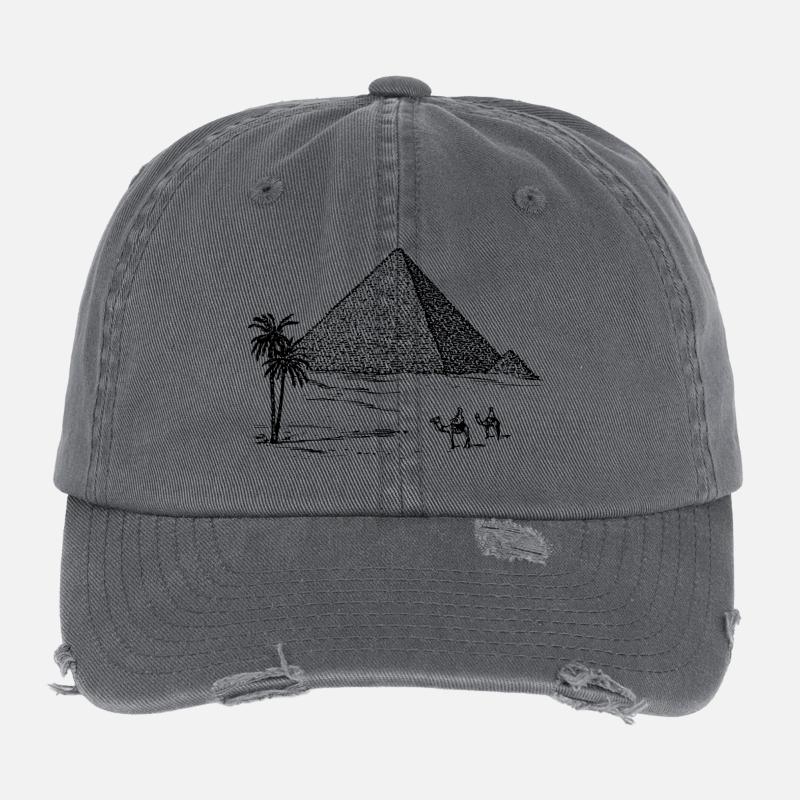 egypt pyramid palms desert camels Flexfit Vintage Destroyed Cap