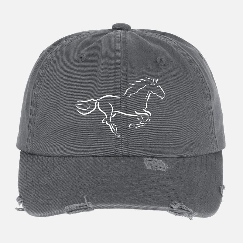 galloping horse Stallion Mare drawing - Flexfit Vintage Destroyed Cap - dark grey