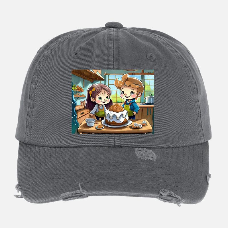 german nursery rhymes illustrated comic Bake Cake Flexfit Vintage Destroyed Cap