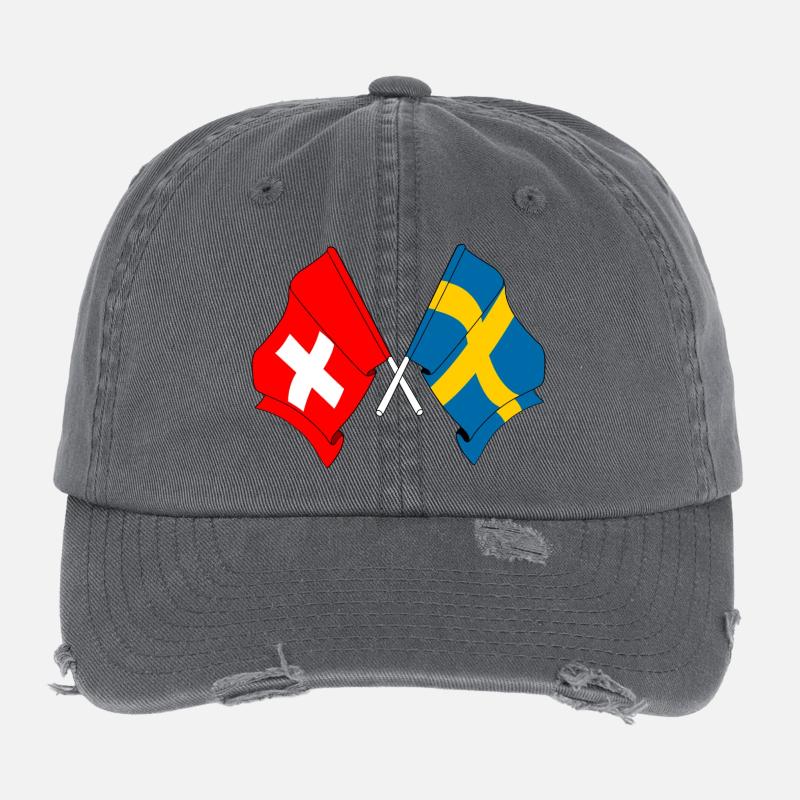 Drapeau de la Suisse et drapeau de la Suède Casquette vintage effet usé Flexfit
