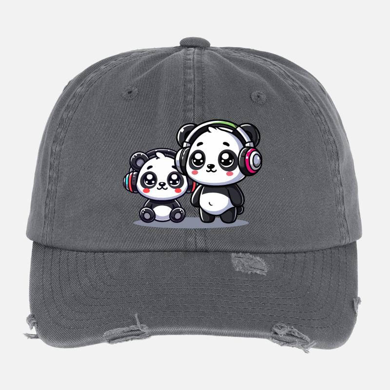 Motif mignon de casque panda Casquette vintage effet usé Flexfit