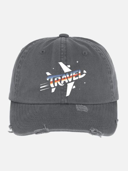 Avion de voyage - Pictogramme de vacances cool - Casquette vintage effet usé Flexfit - charbon - Devant