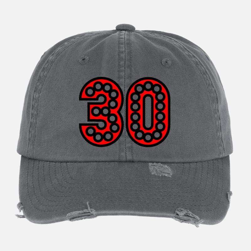 Chiffre 30 en perles rouges Casquette vintage effet usé Flexfit