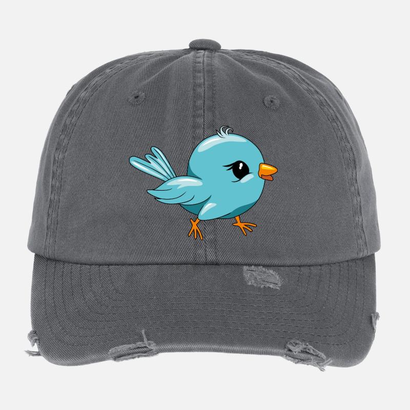 Oiseau bleu heureux mignon Casquette vintage effet usé Flexfit