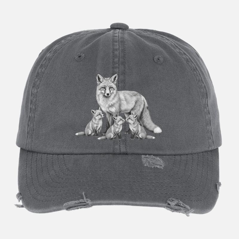 Fox and his cubs Flexfit Vintage Destroyed Cap